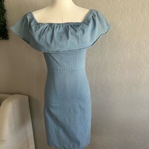 Jealous Tomato Blue Ruffled Off-Shoulder Mini Dress